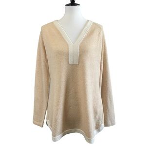 Claudia Nichole 100% Cashmere Contrast Trim V Neckline Knit Sweater - Size XL